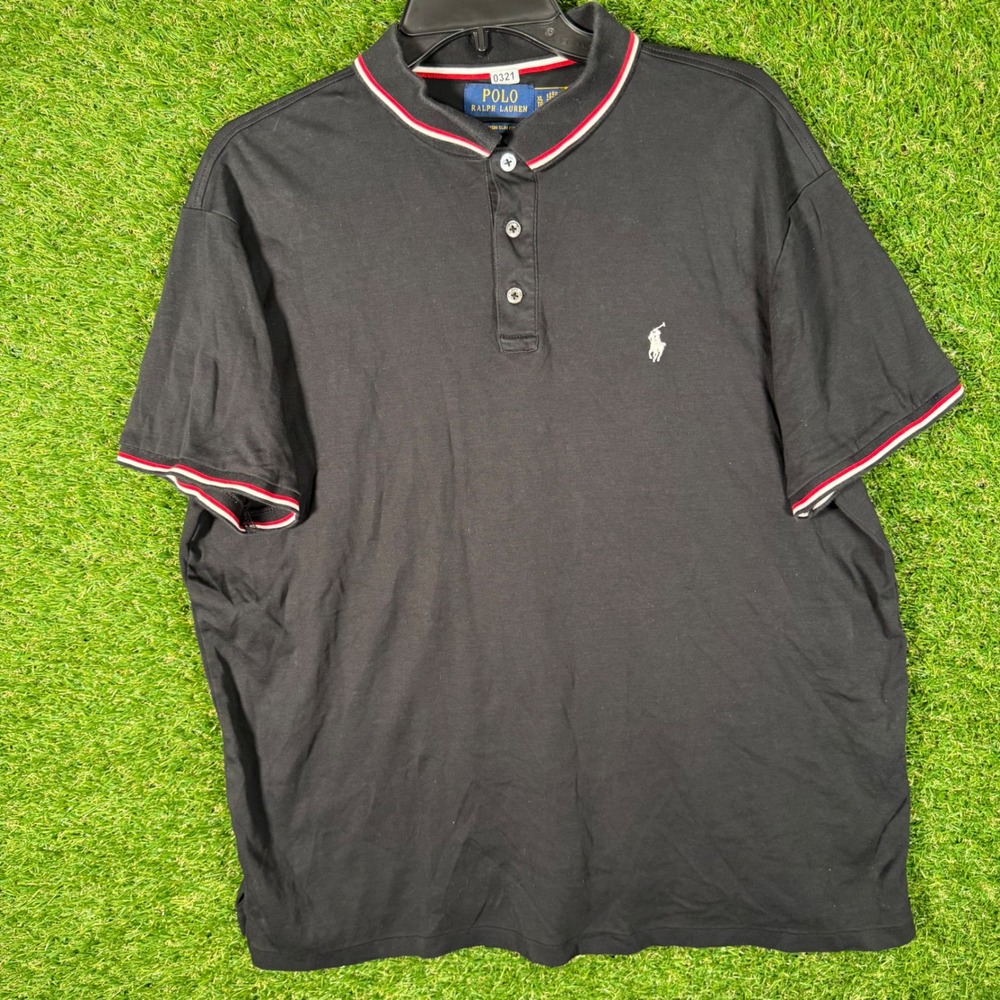 Polo Ralph Lauren Mens Black Custom Slim Fit Polo Shirt XL